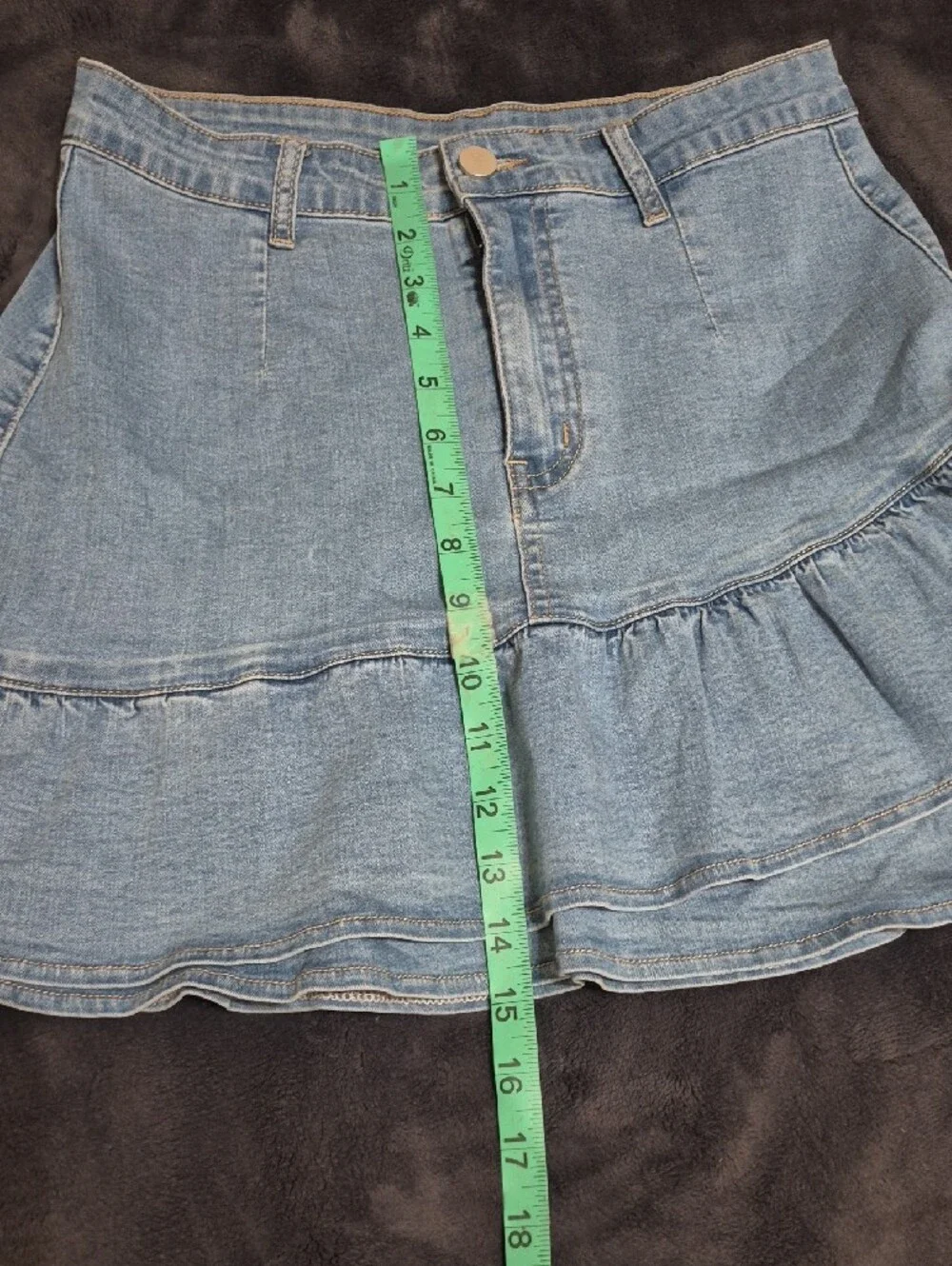 Cider Light Blue Denim Ruffle Skater Skirt